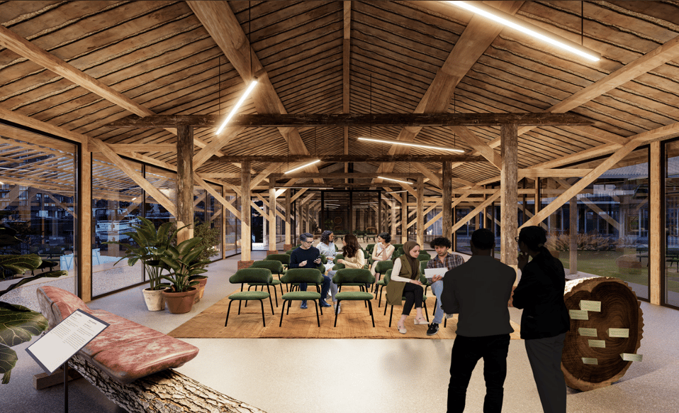 Rijksmonumentale houtdroogloods molenterrein De Otter - interieur