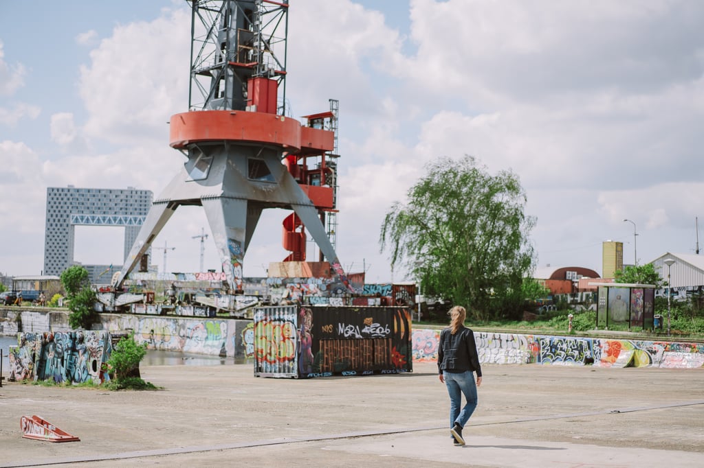 Veel buitenruimte op industriele NDSM naast vergaderruimte geWoonboot amsterdam.jpg