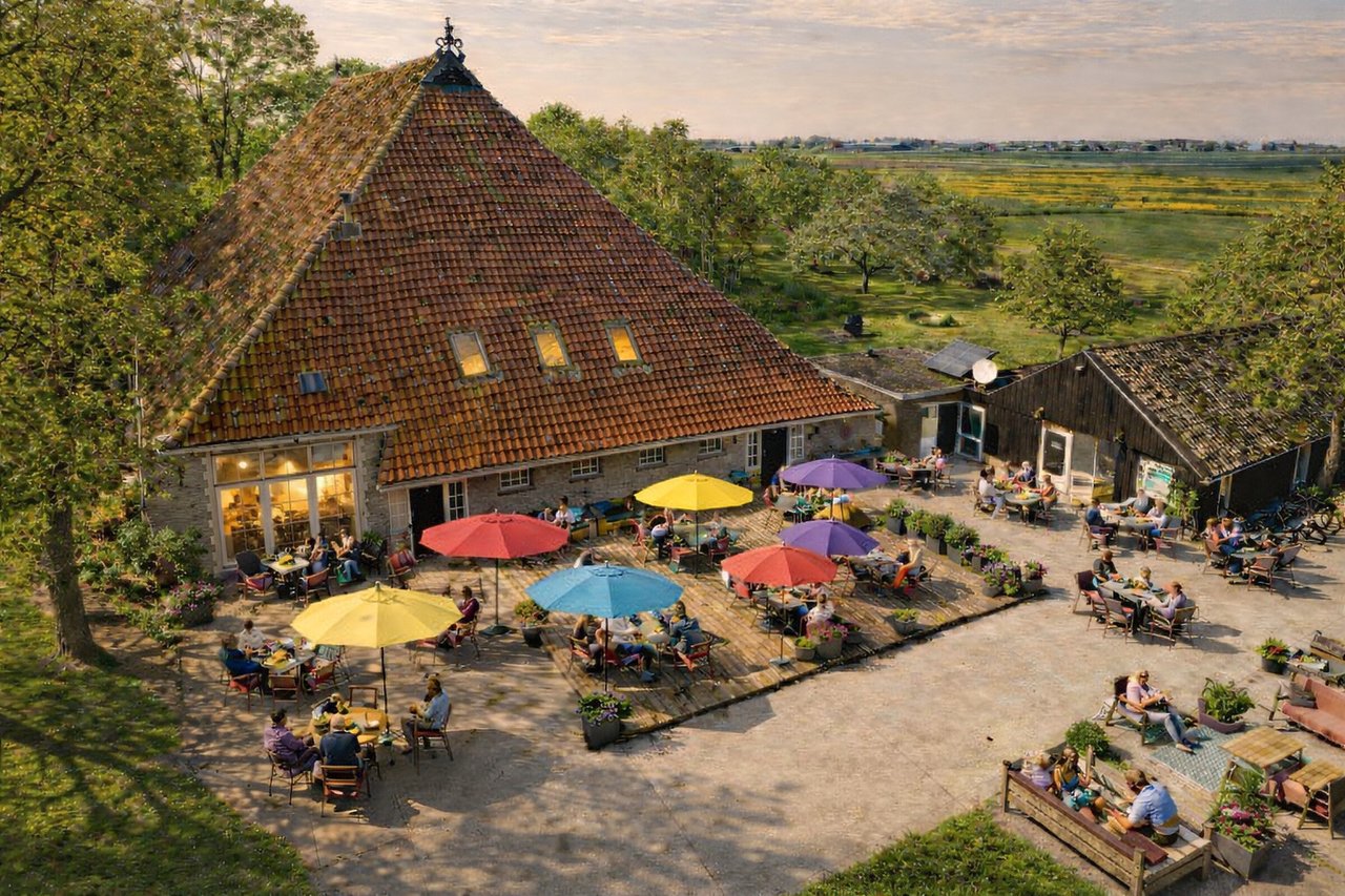 Het buitenterras met parasols