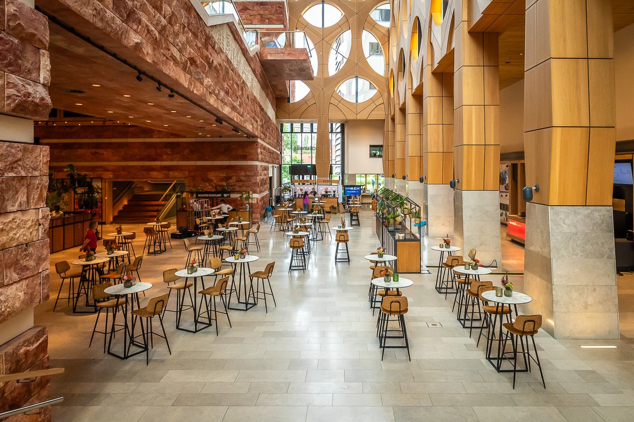 Atrium walking dinner set up