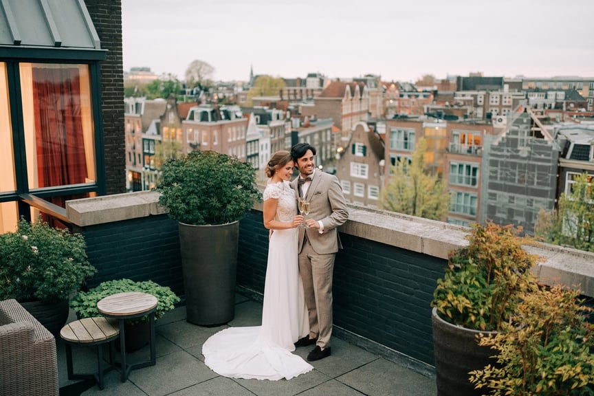 Fotoshoot op het terras van de Prinsengracht Suite