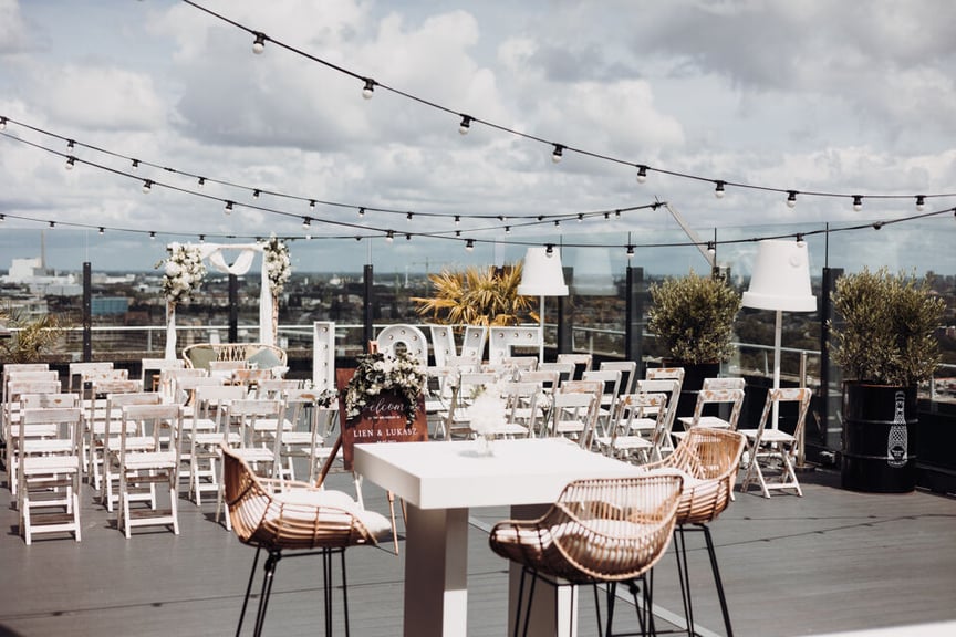 Ceremony on the roof terrace overlooking Amsterdam and the surrounding area.